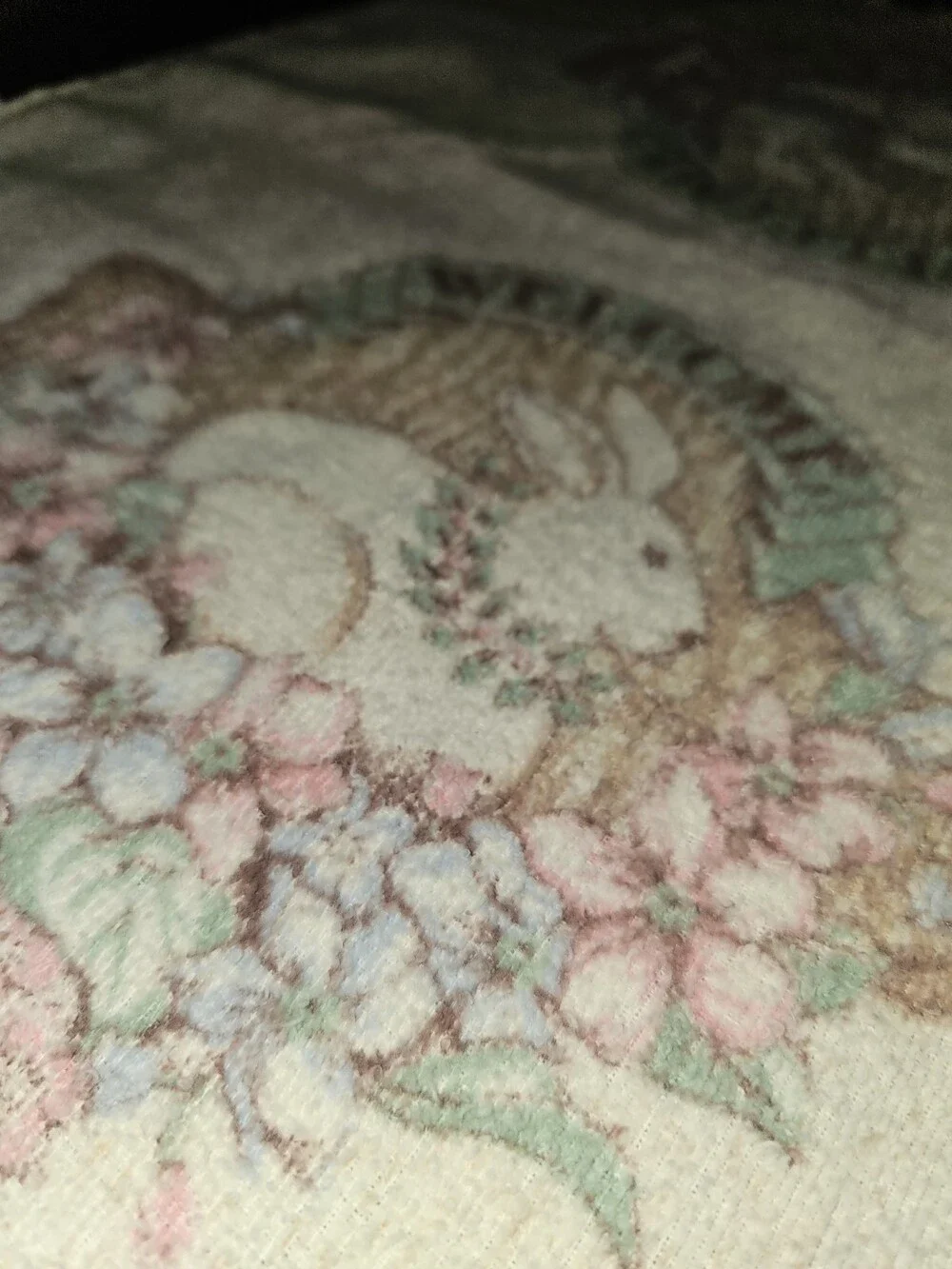 VTG Cannon Floral Terry Kitchen Towel Cream Mauve Fringe Bunny Cottagecore